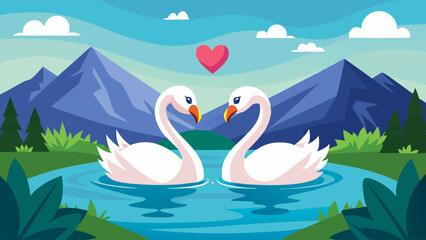 love swans on the lake vector illustration