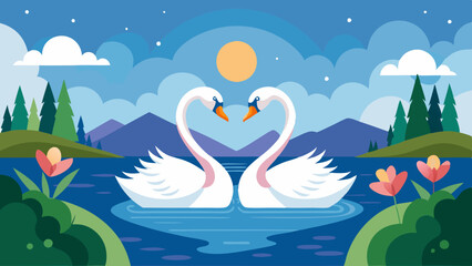 love swans on the lake vector illustration