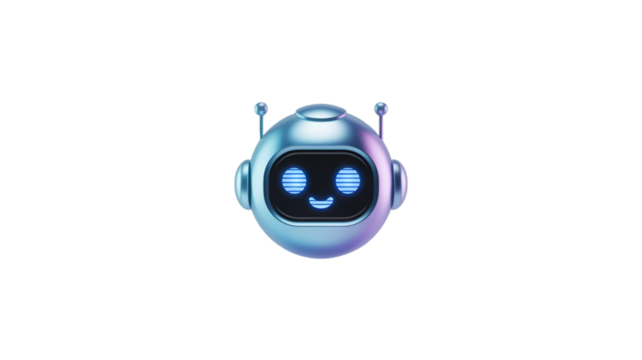 Cute Futuristic Robot Head with Glowing Blue Eyes