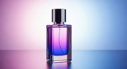 Elegant Glass Perfume Bottle with Gradient Liquid and Reflective Surface