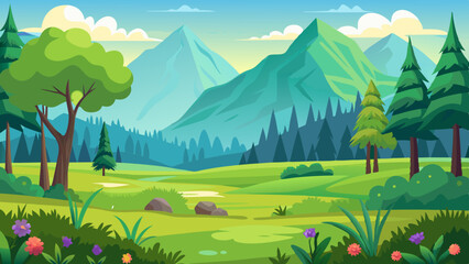 Obraz premium meadow and forest nature landscape vector background