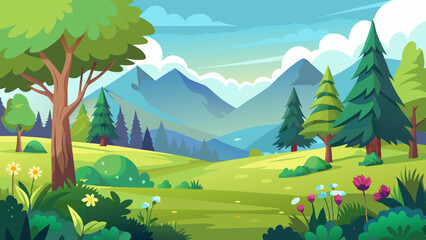 Obraz premium meadow and forest nature landscape vector background