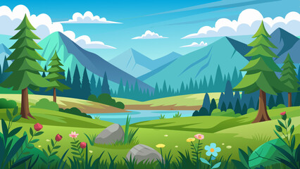 meadow and forest nature landscape vector background
