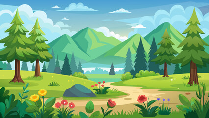 Obraz premium meadow and forest nature landscape vector background