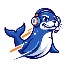 Seal with Headphone Illustration: A playful illustration of a seal adorned with headphones, ready for communication or entertainment, against a clean backdrop.
