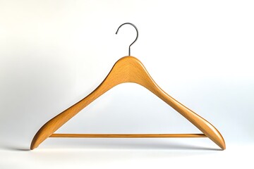 Elegant wooden clothes hanger with sleek metal hook on clean white background