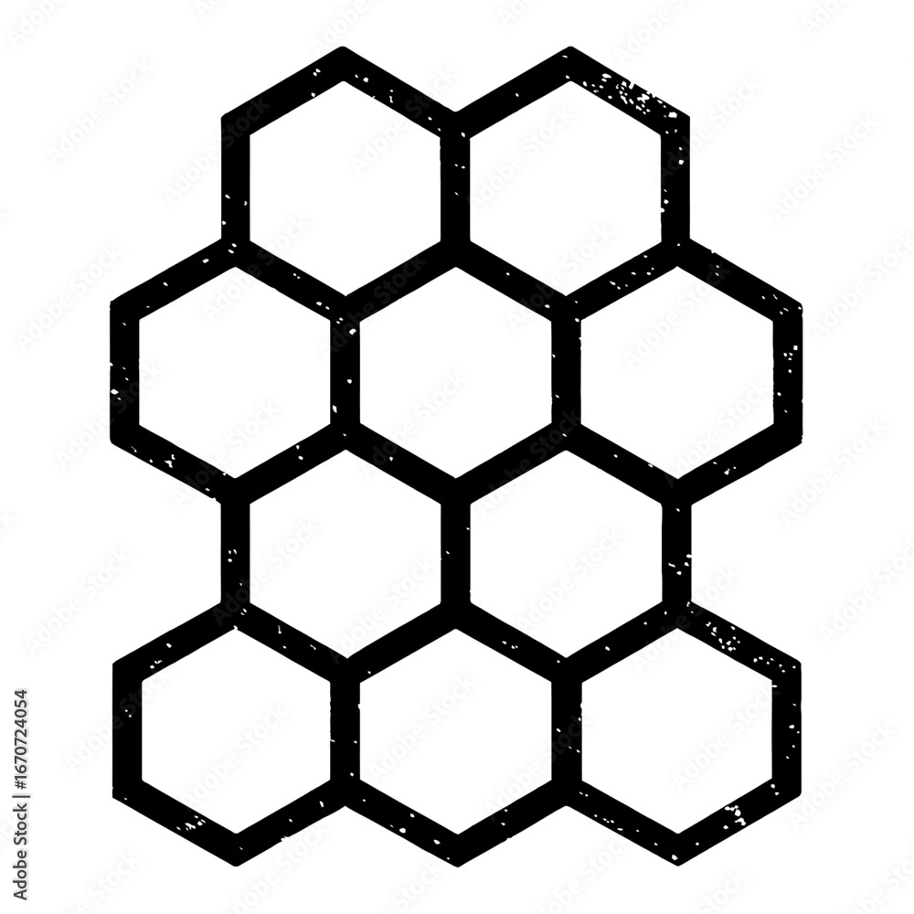 Aufkleber hand-drawn hexagon grid vector - grungy honeycomb structure with distressed texture
