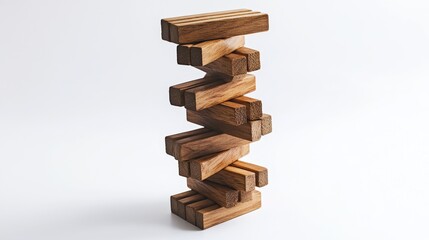 Toppling jenga tower game table action scene indoor environment close-up view tension and balance concept