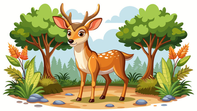 cartoon deer standing in forest scene clip art preview