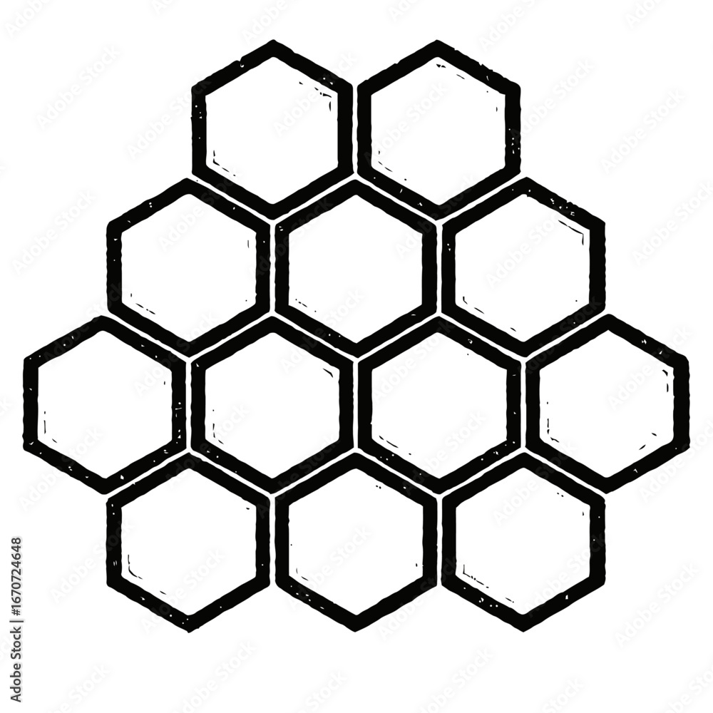Poster hand-drawn honeycomb pattern vector - grungy geometric hexagon grid design element