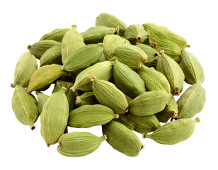 Fresh green okra pods isolated on white background.
