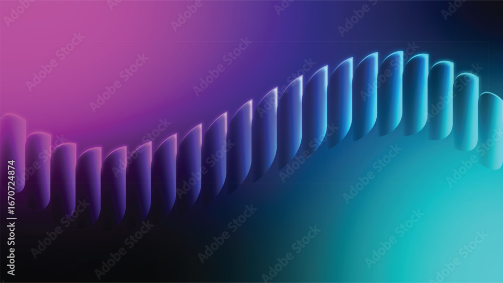 Poster abstract wavy shape in vibrant neon lights creating a dynamic visual effect