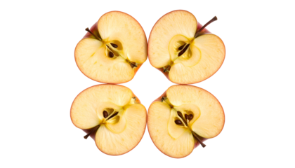 liced apples arranged in a circular pattern on white background.
