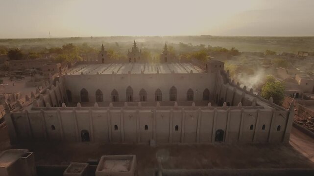 Mali &ndash; 4K Drone Aerial of Djenn&eacute; with Famous Great Mosque of Mud Architecture