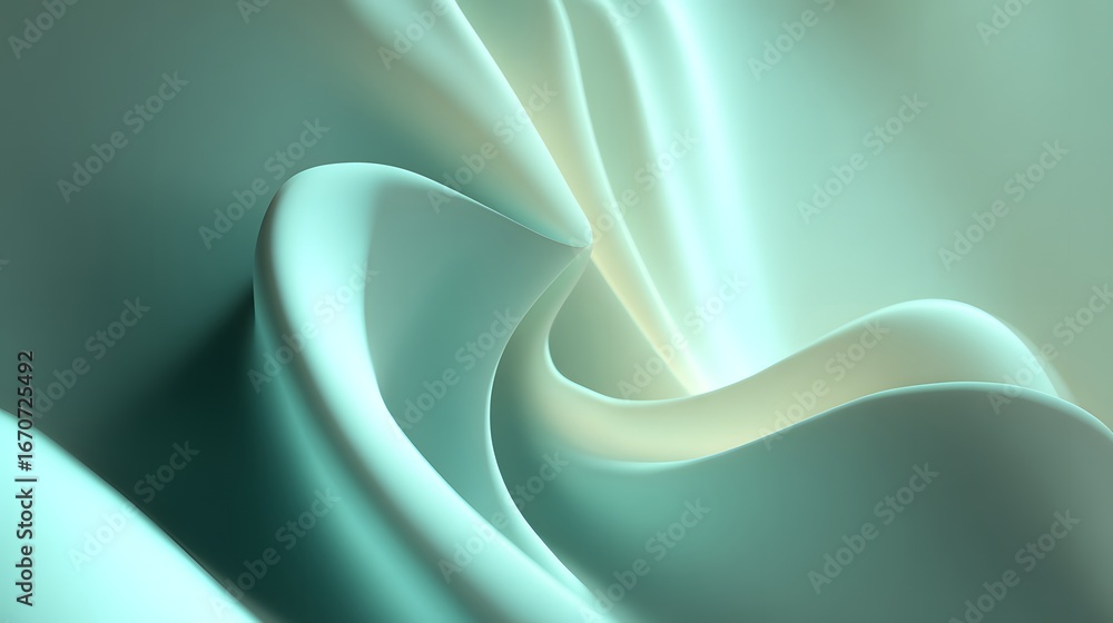 Poster intricate, flowing curves of a soft mint and cream abstract design create a smooth, elegant look.