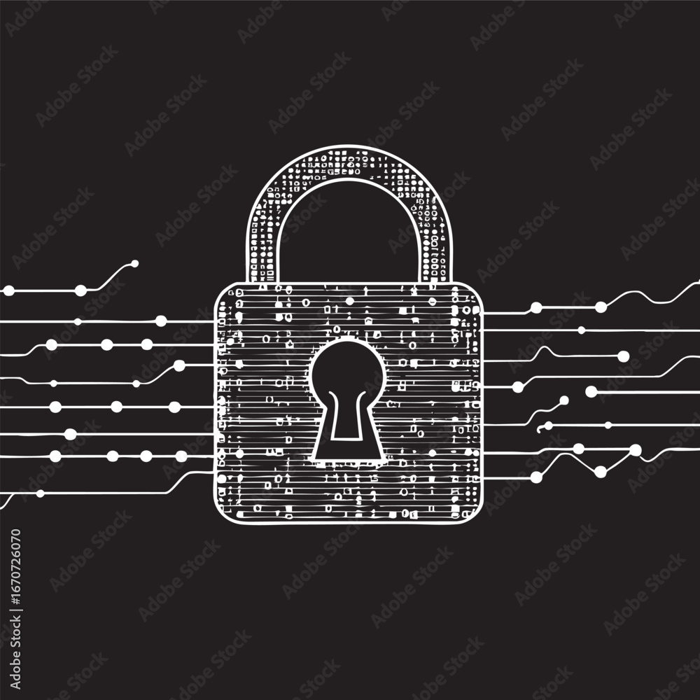 Aufkleber digital lock with binary code flow outline encryption concept on dark blue background for cybersecur