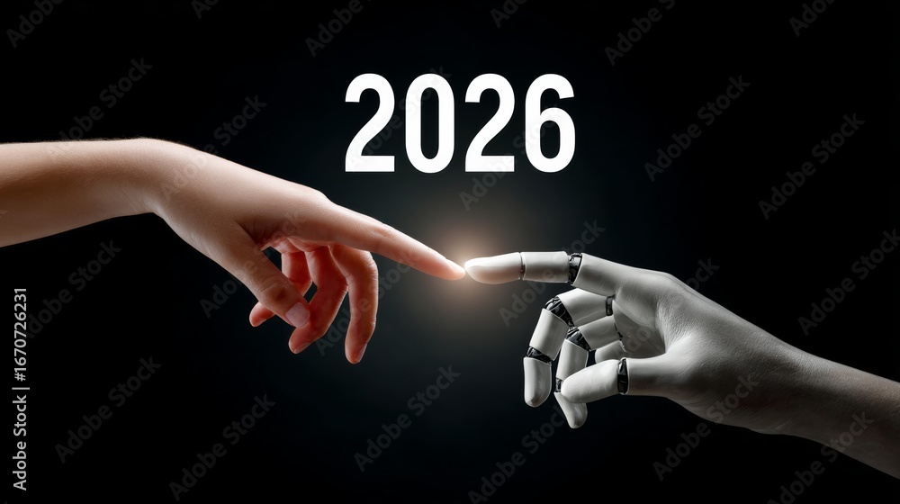 Poster hand is touching another hand with the year 2016 in the background. concept of connection and unity 
