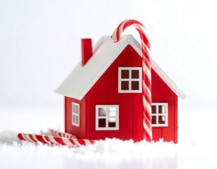 Red miniature house with candy cane