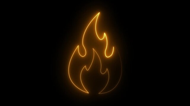 Neon fire icon animation, color flicker. Glowing neon fire icon, looped color animation. stylized neon icon with a modern, Fire flame ring of fire on black background 4K flame animation motion graphic