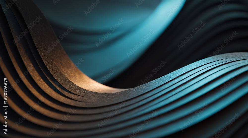 Aufkleber abstract wavy layers with a teal and gold color scheme creating a modern and artistic design