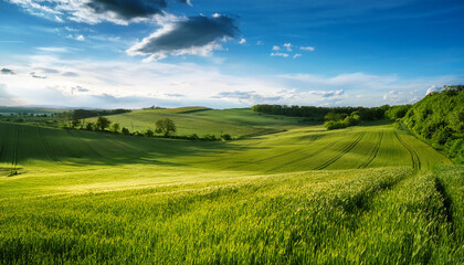 Fototapeta premium gentle winds dance through lush green fields in late spring