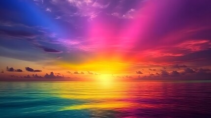 Obraz premium Vibrant Rainbow Sunset Over Calm Ocean Water