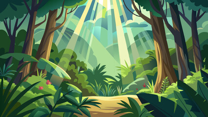 Obraz premium rays of light penetrating through the jungle