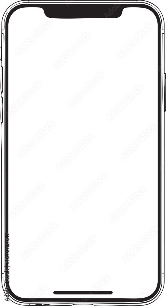 Poster modern smartphone outline in minimalist style. front view line drawing with clean design and rounded