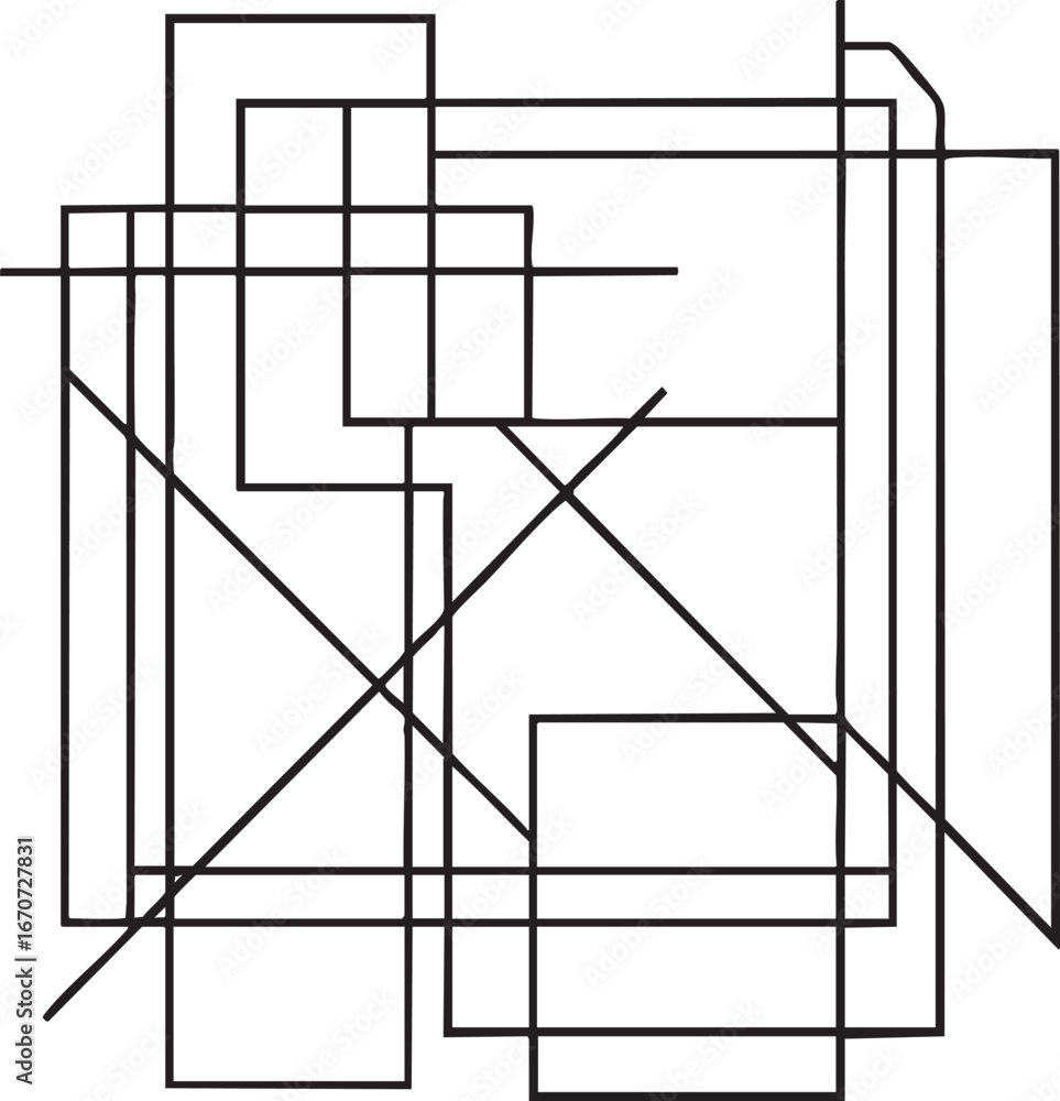 Poster abstract graphic layout outline. minimalist vector of overlapping geometric shapes in black and whit