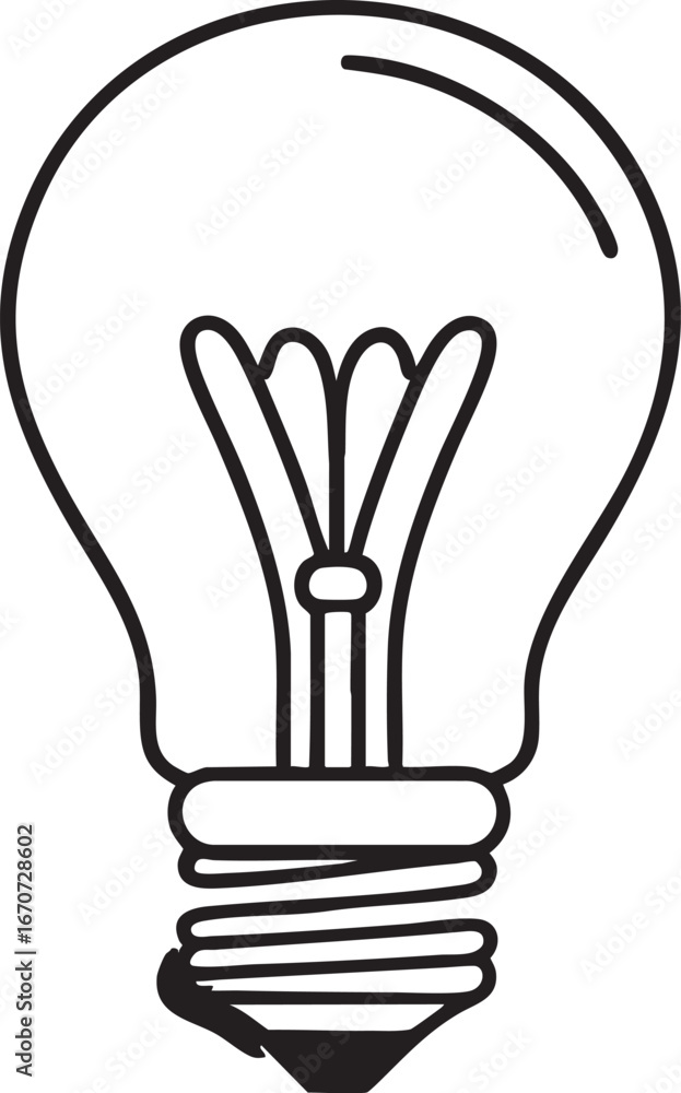 Poster light bulb idea symbol outline. minimalistic black line art representing creativity and innovation v