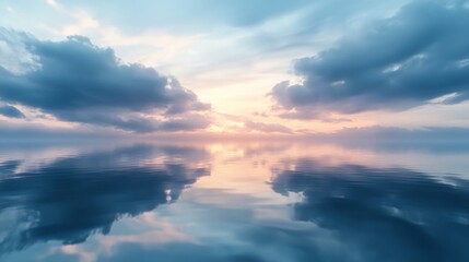 Fototapeta premium Tranquil aerial view of a serene lake surrounded by lush landscapes at dawn