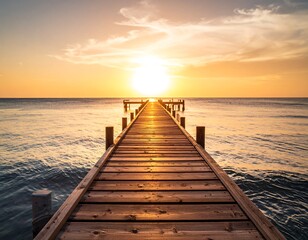 Fototapeta premium Sunrise over a wooden pier extending into the ocean