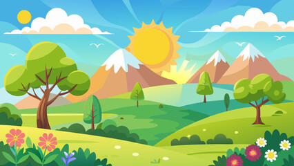 Fototapeta premium sunny spring andscape vector background