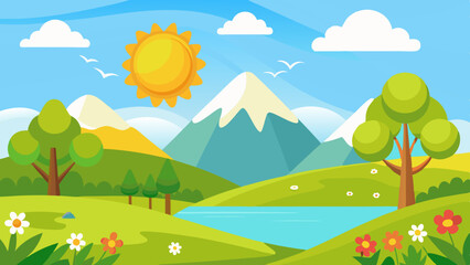 Obraz premium sunny spring landscape vector background