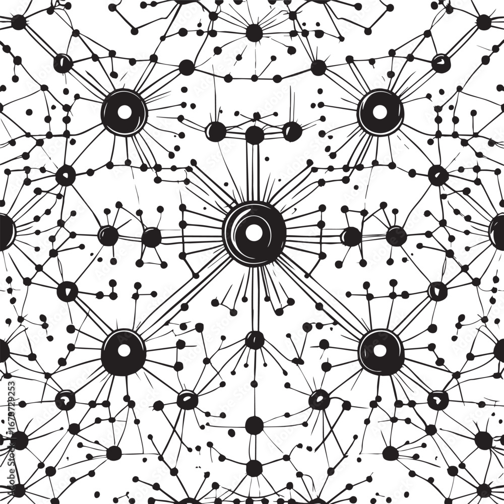 Poster neural network outline. minimalist black and white vector of artificial intelligence connections.