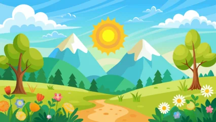 Fotobehang Zeegroen sunny spring landscape vector background  © Brojendra