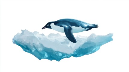 Obraz premium Penguin gliding across an ice floe isolated environment animal behavior arctic landscape aerial view nature concept