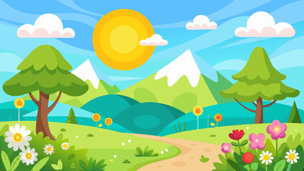 Naklejka premium sunny spring landscape vector background