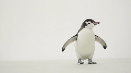 Fototapeta premium Waddling penguin across a white background animal photography studio environment playful scene