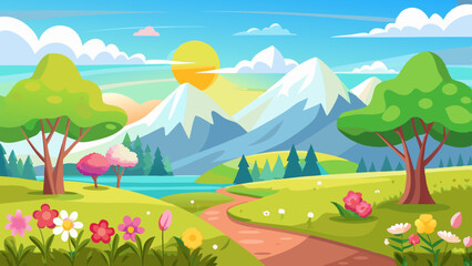 Naklejka premium sunny spring landscape vector background