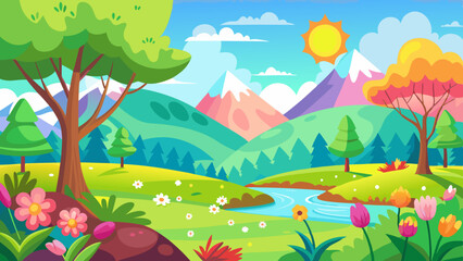 sunny spring landscape vector background
