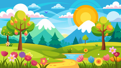 Fototapeta premium sunny spring landscape vector background