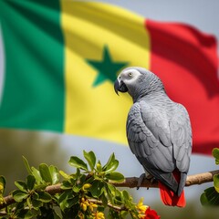 Obraz premium Senegal Flag & African Grey Parrot 