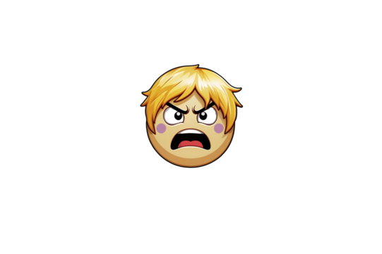 an angry emoji illustration, the design has a blonde hair, it shows emotion, the background is transparent