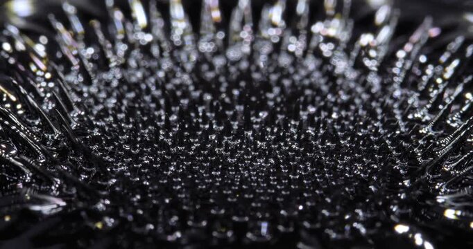 Magnetic fluid. Ferrofluid. Black liquid surface. Abstract background.