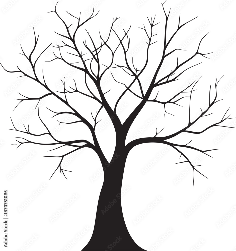Poster bare tree silhouette outline. minimalist vector of an elegant tree with empty branches.