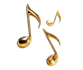 Golden music notes floating, isolated on transparent cutout background