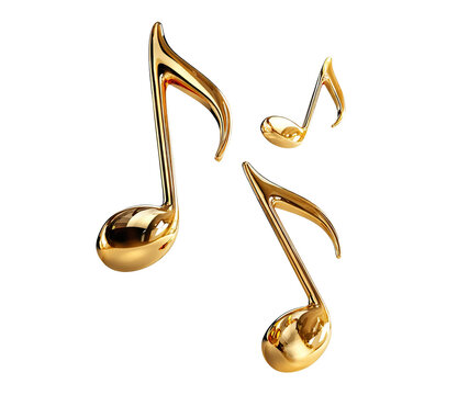 Golden music notes floating, isolated on transparent cutout background