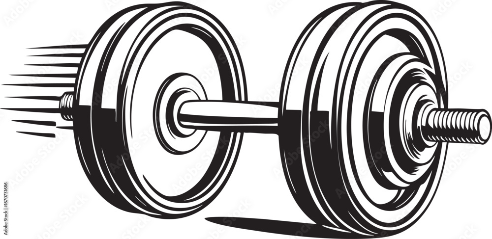 Poster dynamic dumbbell outline with motion lines vector fitness symbol