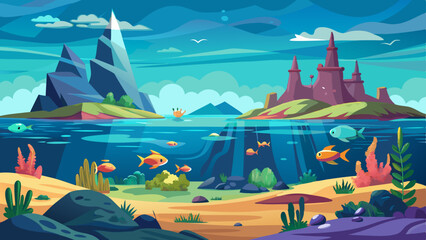 underwater world panorama landscape vector